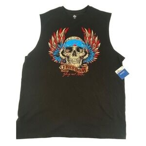 Patriotic Freedom Winged Skull Black Men's Large Tank Shirt New With Tags‎